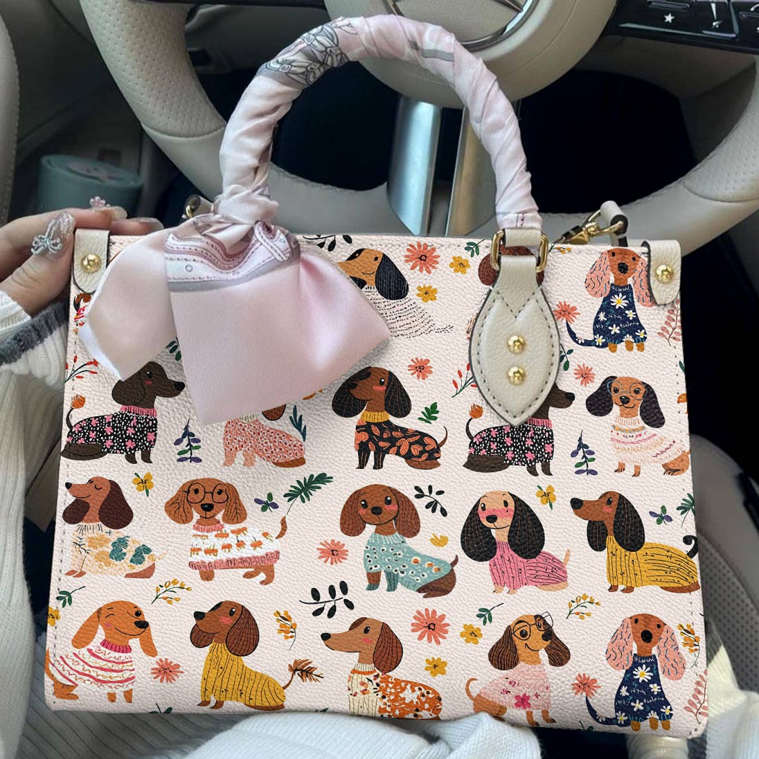 Lorva Dachshund Leather Bag Wagging In Bloom