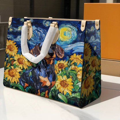Lorva Leather Bag Sunflowers & Starry Sky Dachshund