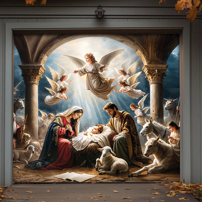 Lorva Christmas Garage Door Banner Decoration Grace The Nativity Scene