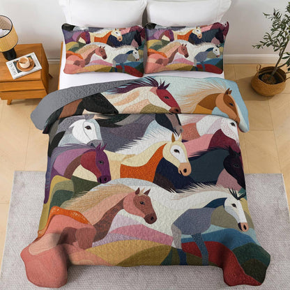 Lorva All Season Quilt 3-Piece Set Colorful Horses