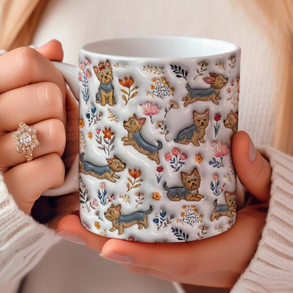 Lorva Yorkie Flat Print Mug Happy Field Flowers