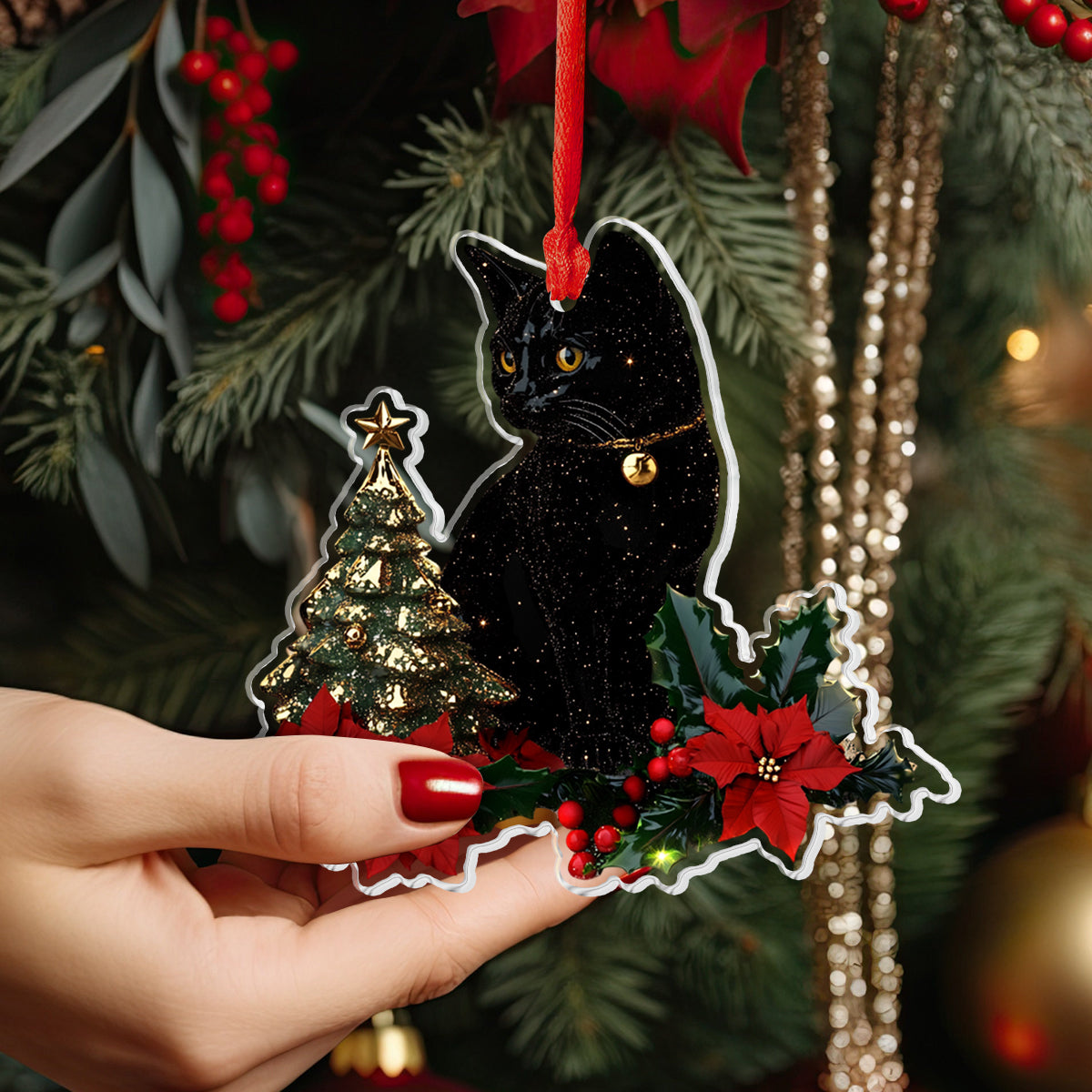 Lorva Black Cat 2D Acrylic Ornament Merry Christmas