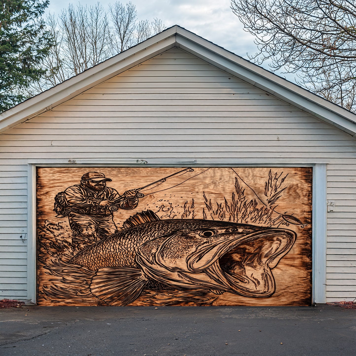 Lorva Fishing Garage Door Banner Decoration Majestic Largemouth Bass