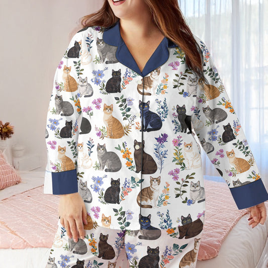 Lorva Cat Classic Pajama Set Charming Floral Cats