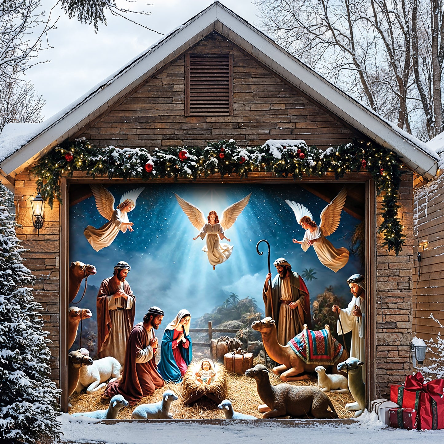 Lorva Christmas Garage Door Banner Decoration Manger Scene