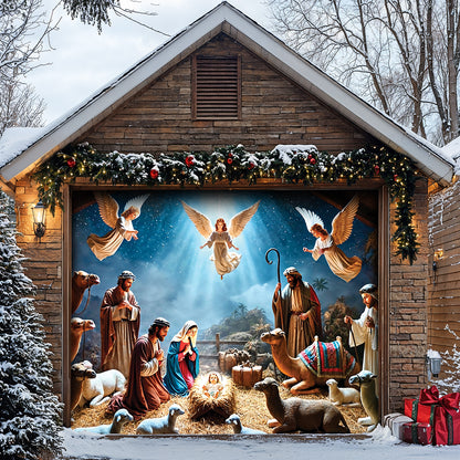 Lorva Christmas Garage Door Banner Decoration Manger Scene