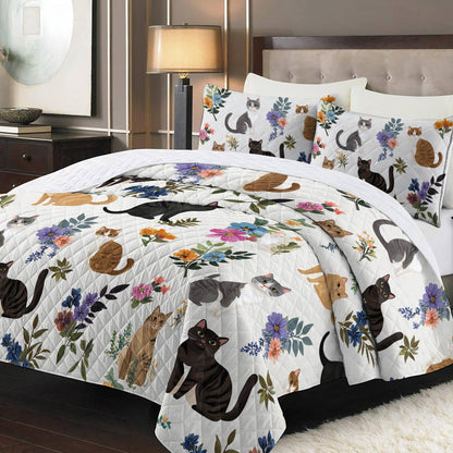 Lorva Quilt Set Cute Floral Cats