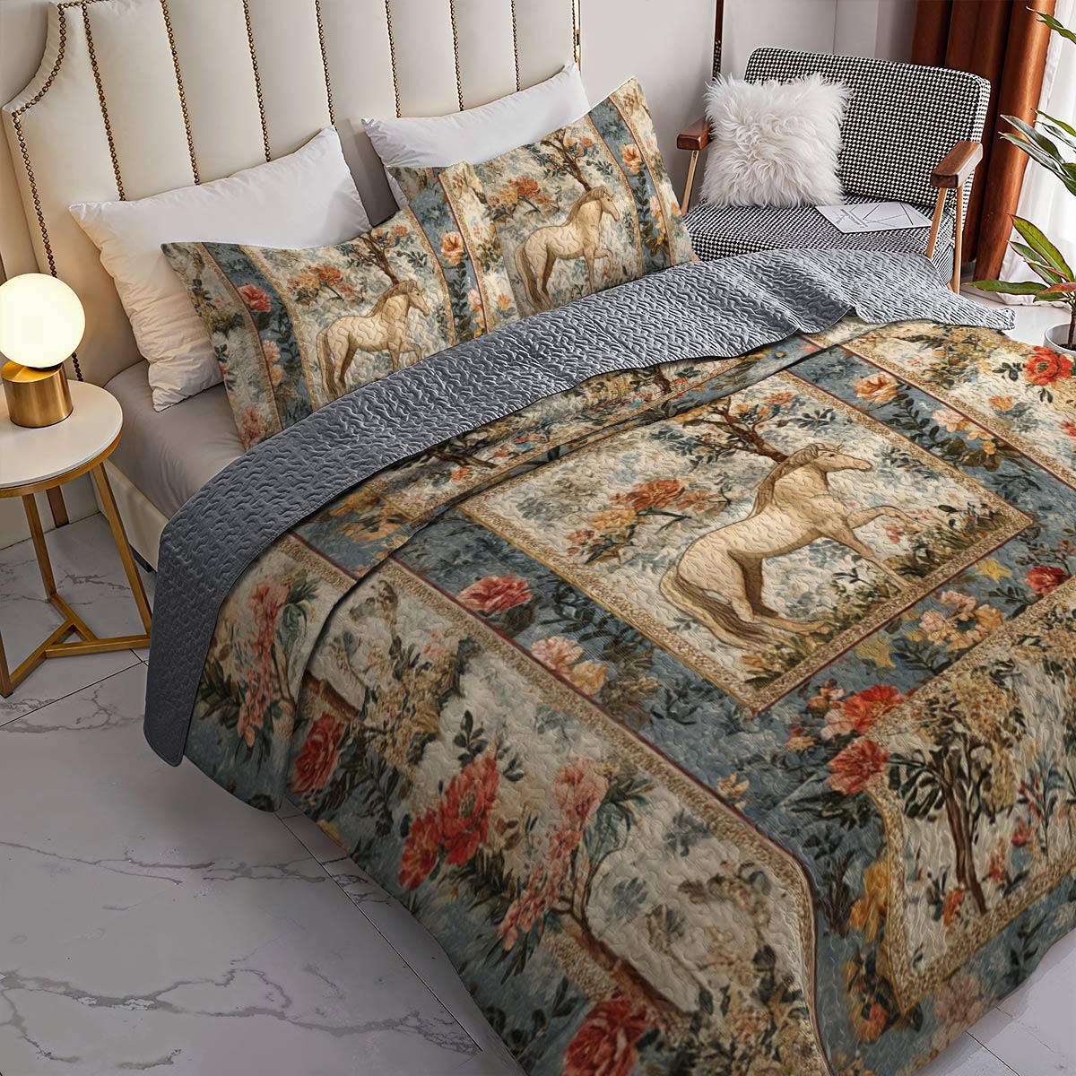 Lorva Horse All Season Quilt 3-Piece Set Horse Garden