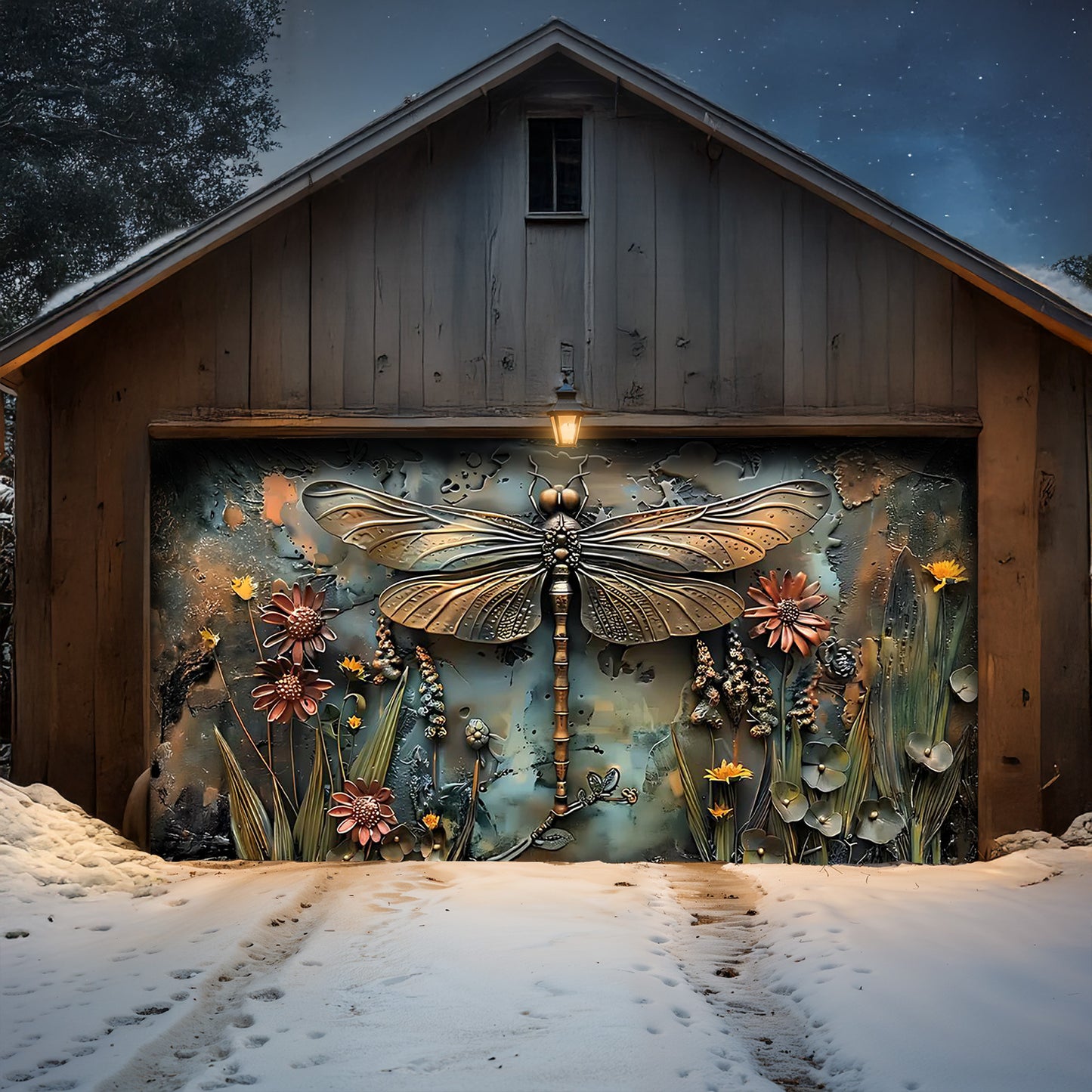 Lorva Garage Door Banner Decoration Enchanted Dragonfly