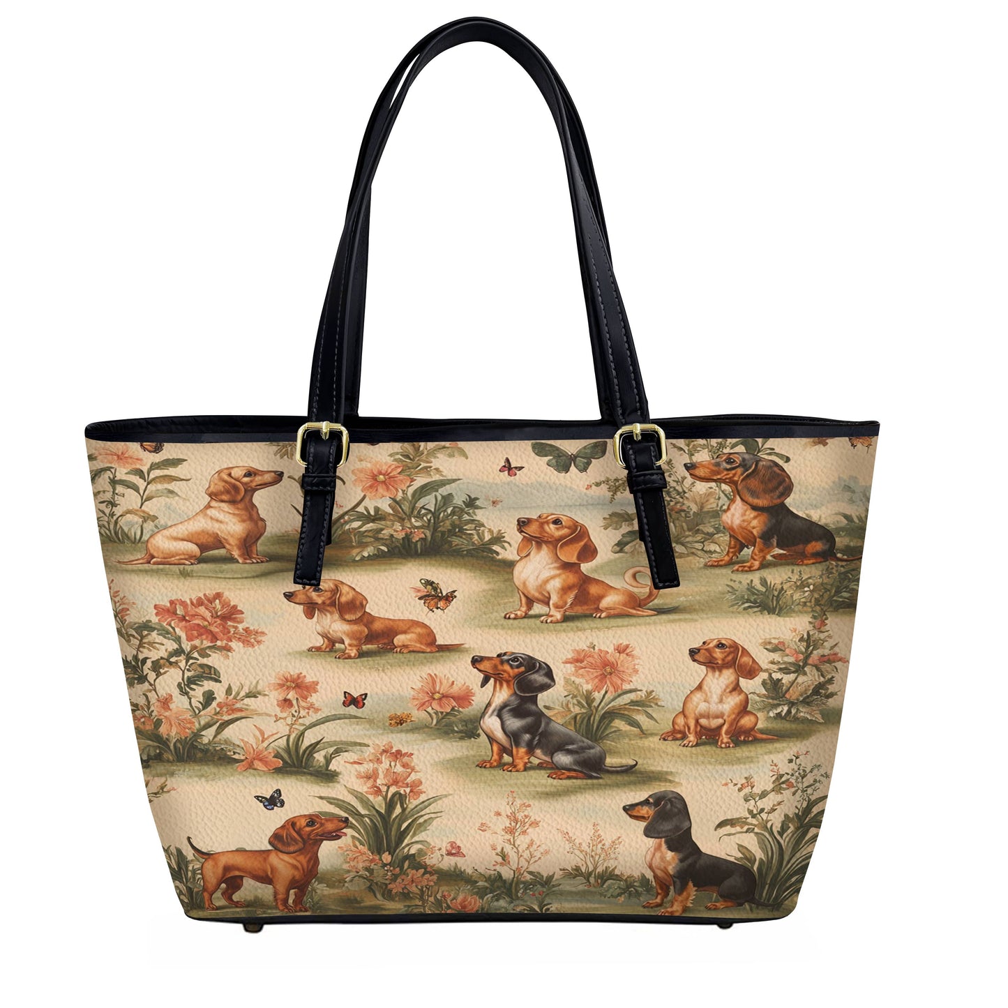 Lorva Dachshund Leather Tote Bag Whimsy Meadow Hounds
