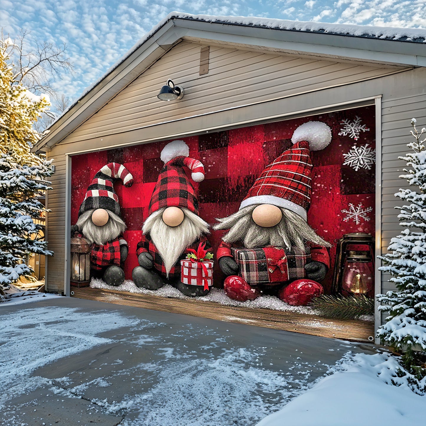 Lorva Garage Door Banner Decoration Happy Gnomes