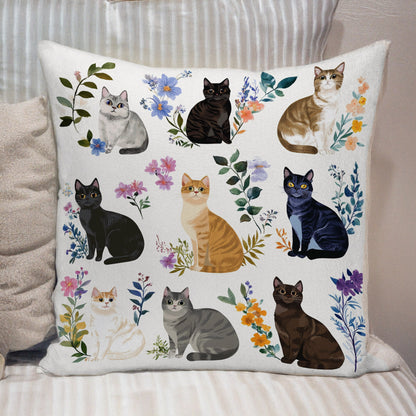 Lorva Cat Plush Pillow Case Charming Floral Cats