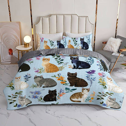 Lorva All Season Quilt 3-Piece Set Beautiful Floral Cats