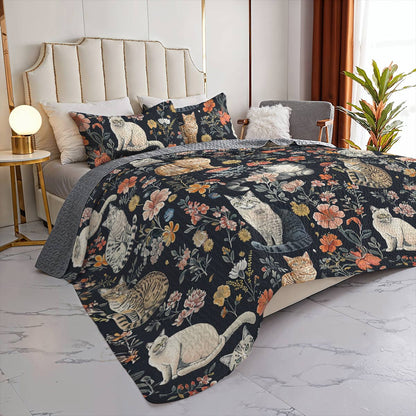 Lorva Cat All Season Quilt 3-Piece Set Vintage Floral Cats