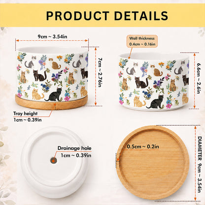 Lorva Ceramic Plant Pot Cute Floral Cats