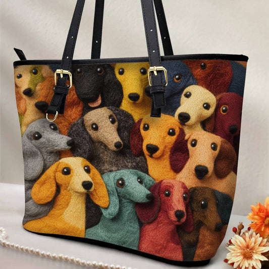Lorva Leather Tote Bag Dachshund Kaleidoscope