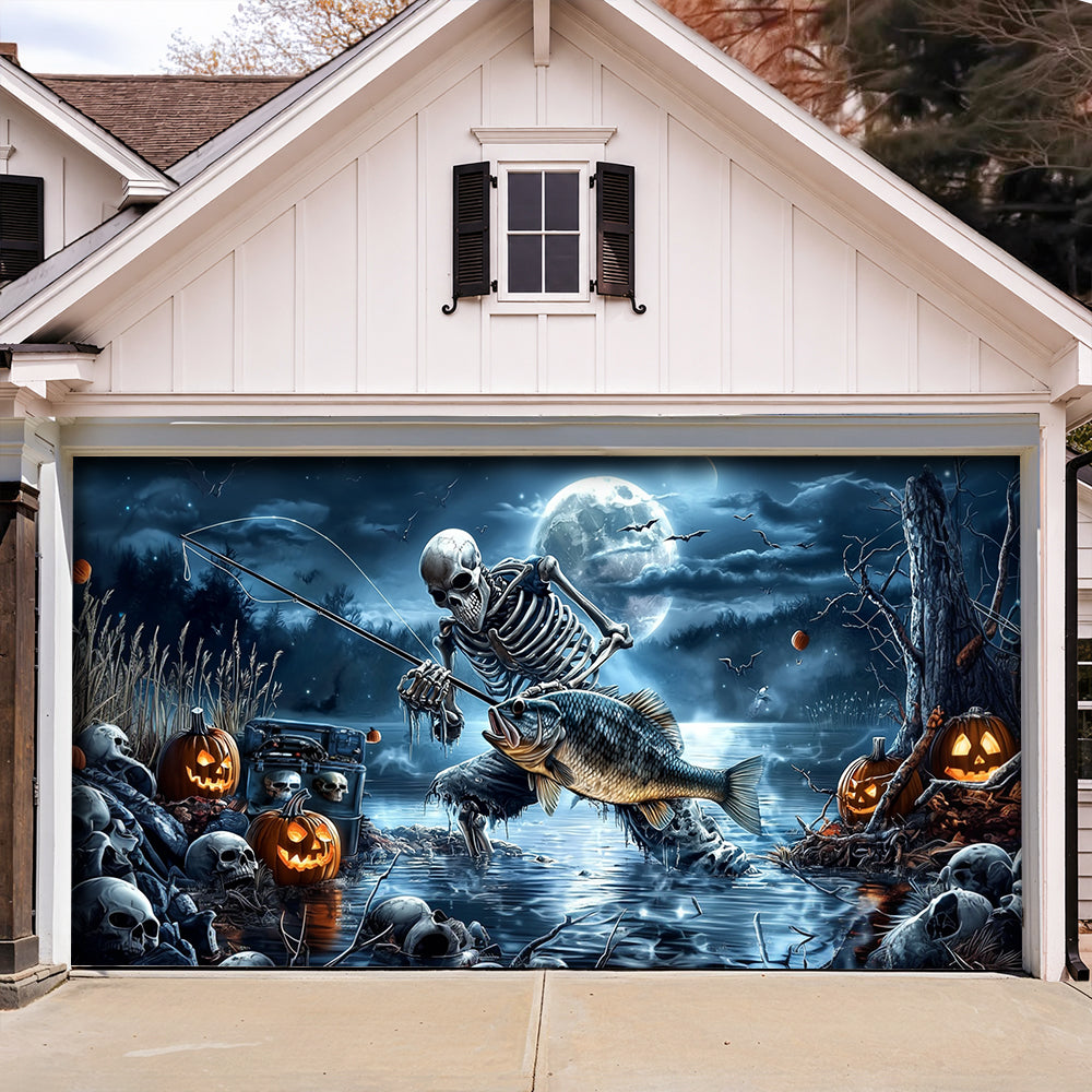 Lorva Halloween Garage Door Banner Decoration Gone Fishing