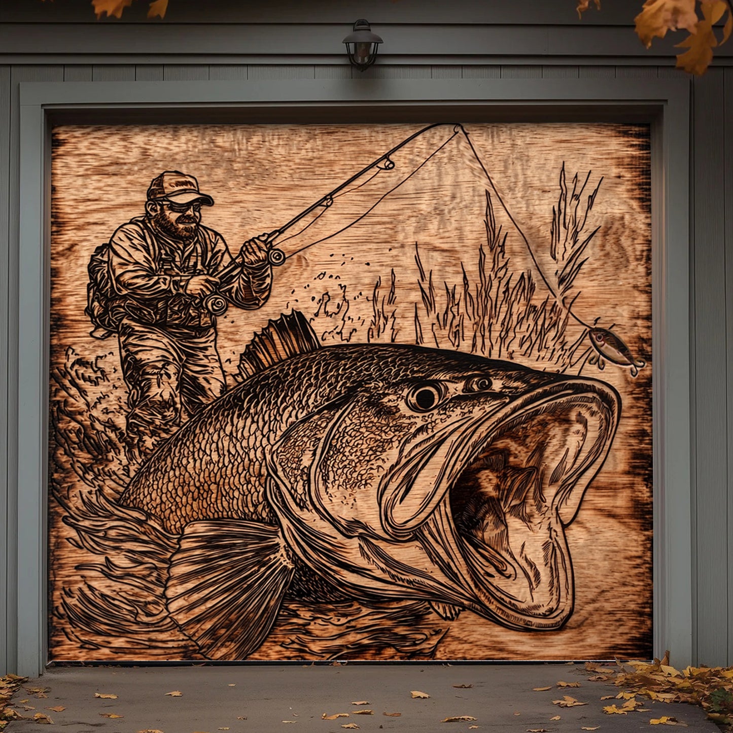 Lorva Fishing Garage Door Banner Decoration Majestic Largemouth Bass
