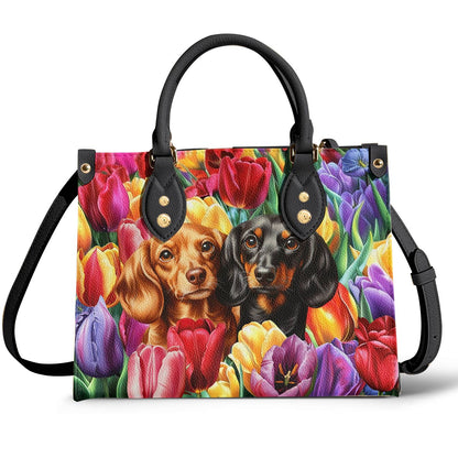 Lorva Dachshund Leather Bag Tulip Garden