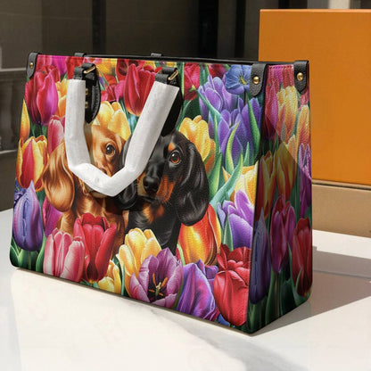 Lorva Dachshund Leather Bag Tulip Garden
