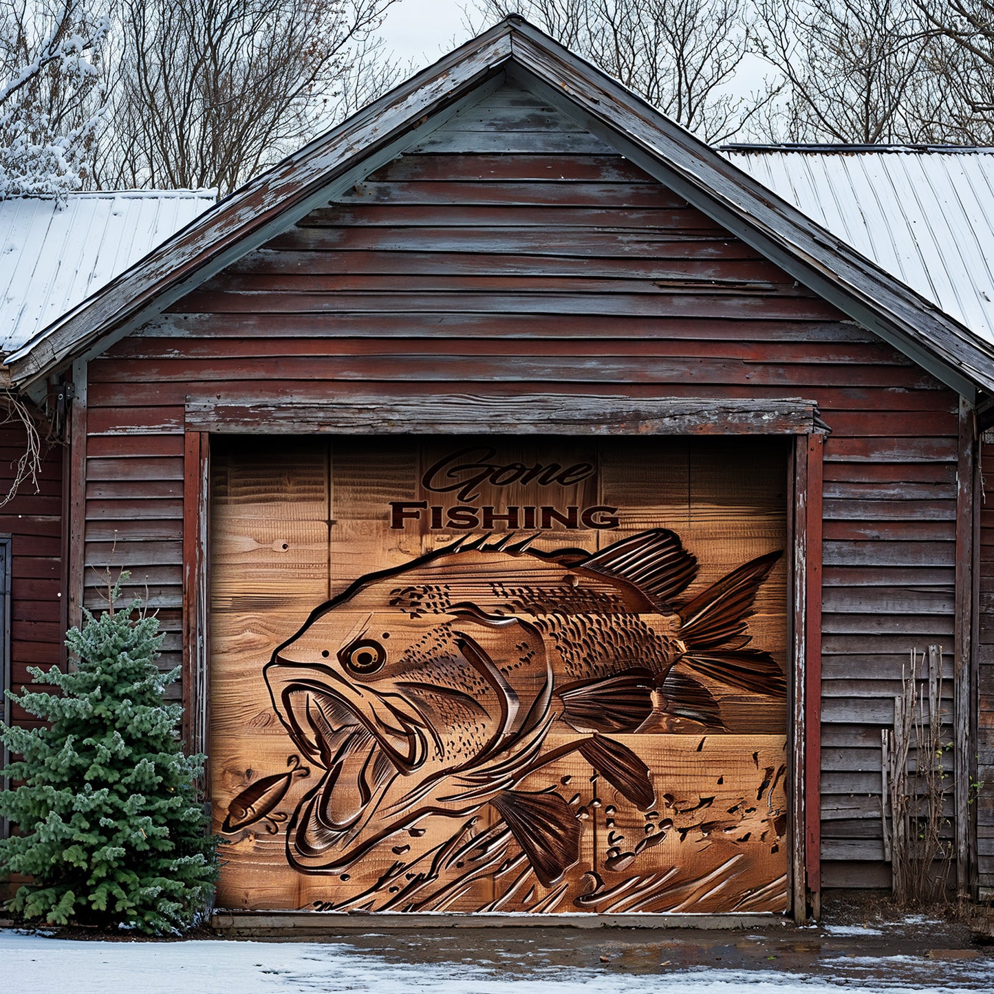 Lorva Fishing Garage Door Banner Decoration Gone Fishing