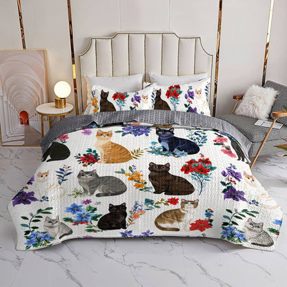 Lorva Cat Christmas All Season Quilt 3-Piece Set Charming Floral Cats