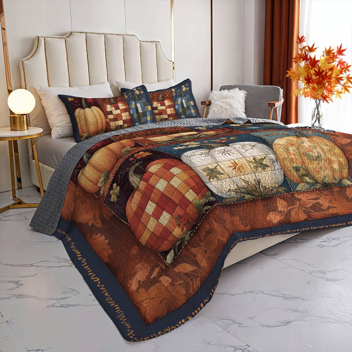 Halloween Lorva All Season Quilt 3-Piece Set Farmhouse Plaid Pumpkins