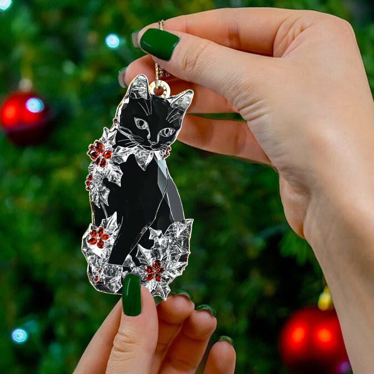 Lorva Black Cat 2D Acrylic Ornament Flowers Frosted
