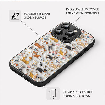 Lorva Corgi Flat Print Phone Case Happy Field Flowers