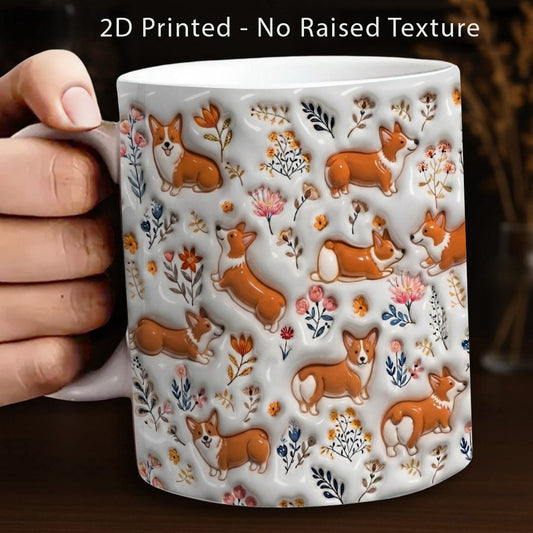 Lorva Corgi Flat Print Mug Field Flowers Lovely