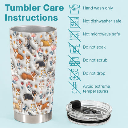 Lorva Corgi 20Oz Flat Print Tumbler Happy Field Flowers