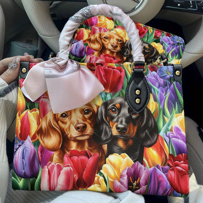 Lorva Dachshund Leather Bag Tulip Garden