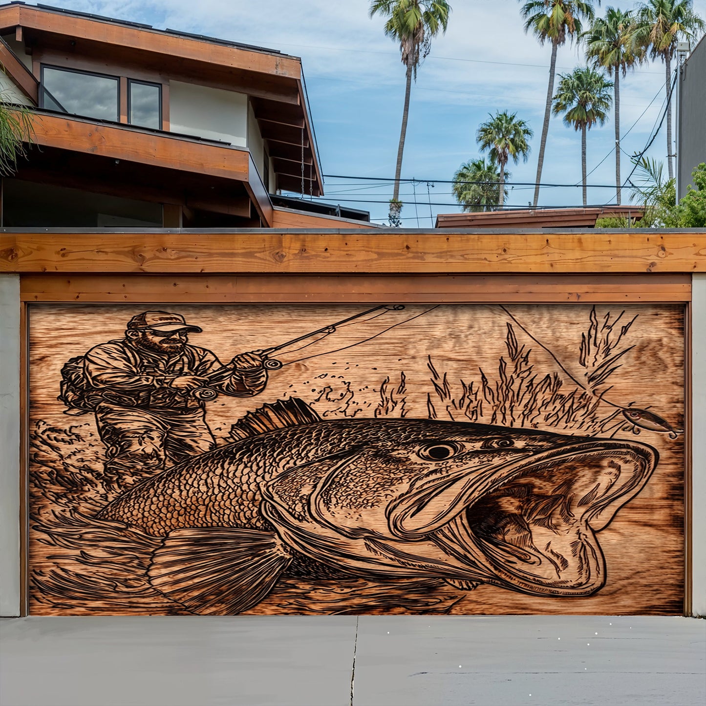 Lorva Fishing Garage Door Banner Decoration Majestic Largemouth Bass