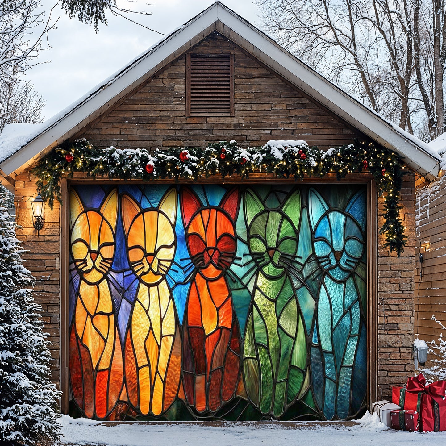 Lorva Cat Garage Door Banner Decoration Welcome