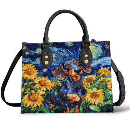 Lorva Leather Bag Sunflowers & Starry Sky Dachshund