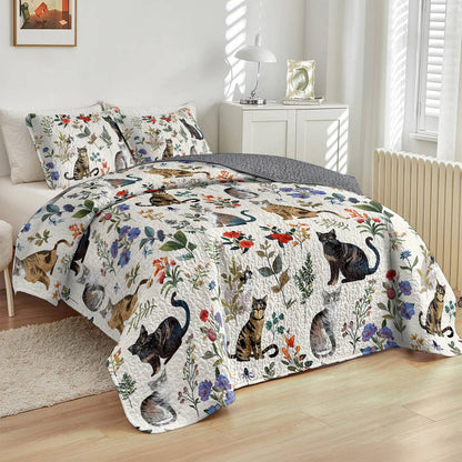 Lorva All Season Quilt 3-Piece Set Happy Floral Cats
