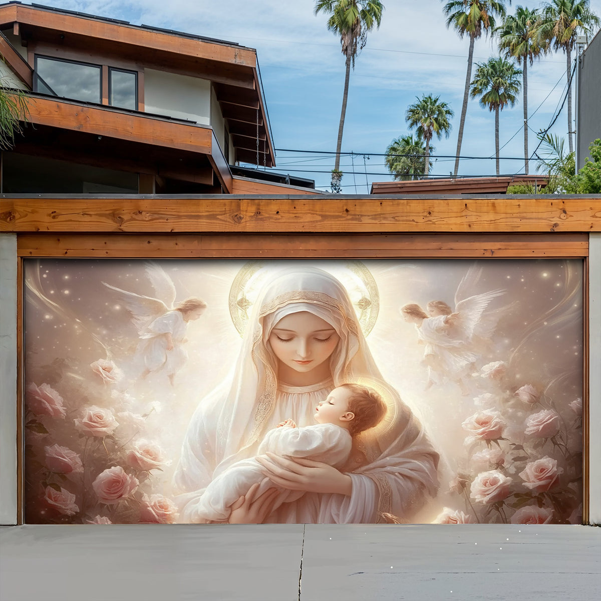 Lorva Christmas Garage Door Banner Decoration Holy Embrace