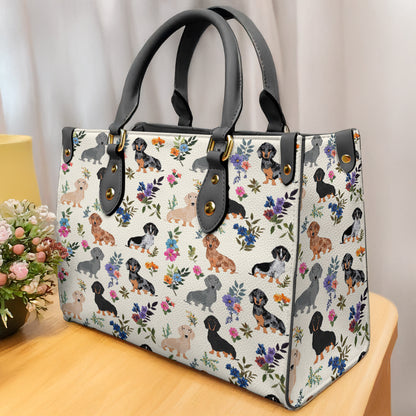 Lorva Leather Bag Charming Floral Dachshunds
