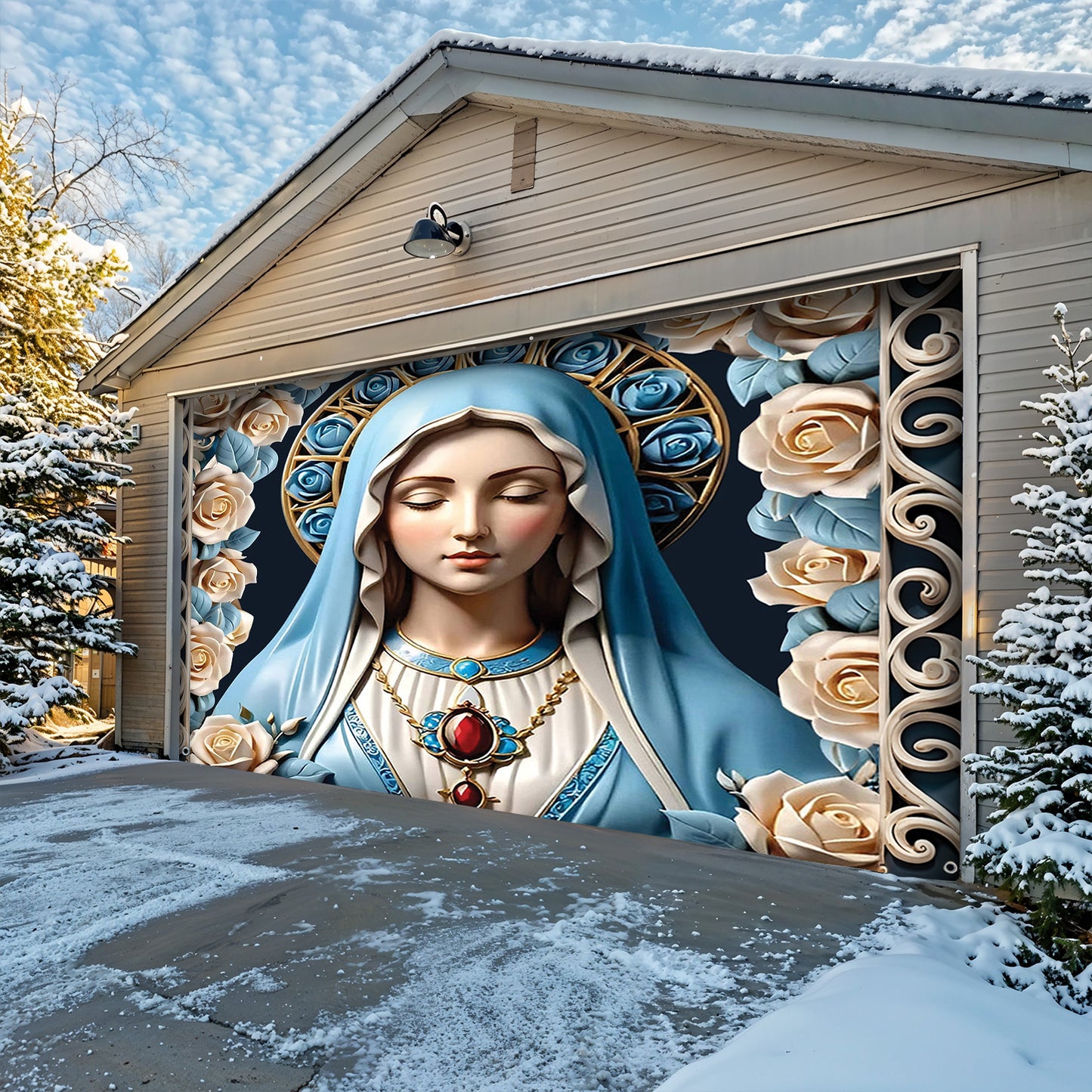 Lorva Christmas Garage Door Banner Decoration Blessed Virgin Mary