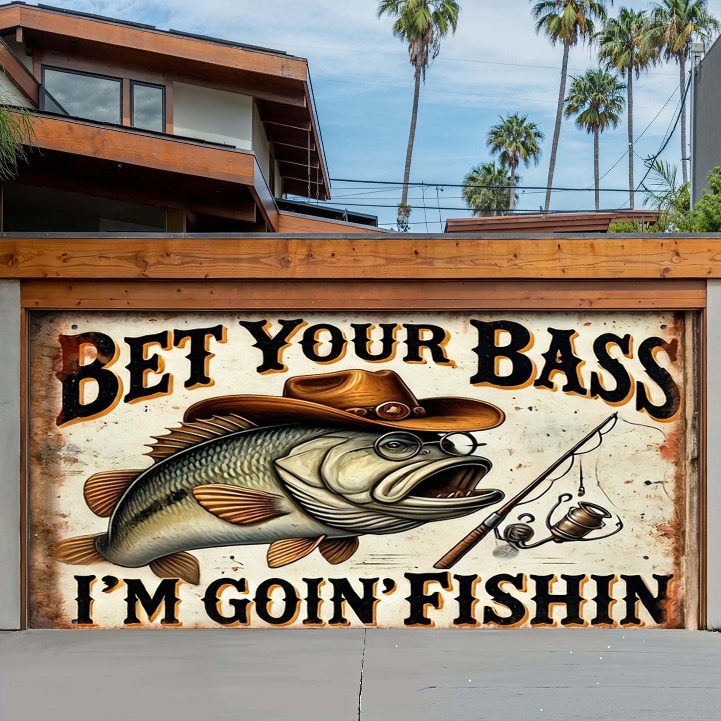 Lorva Fishing Garage Door Banner Decoration Bet Your Bass I'm Goin' Fishin