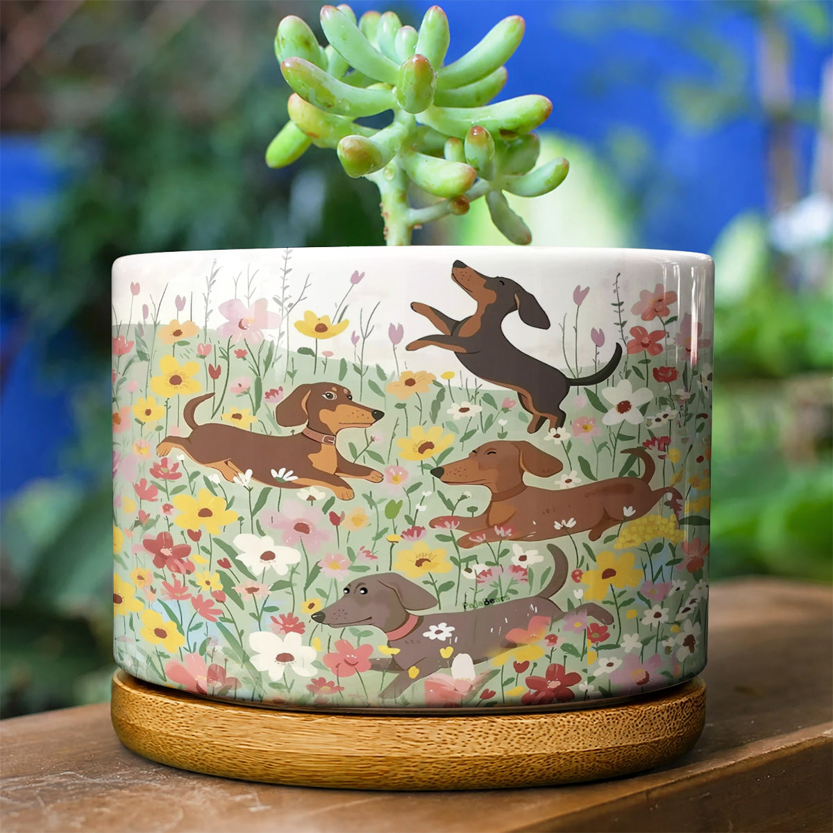Lorva Dachshund Ceramic Plant Pot Happy Dachshunds In Flower Garden