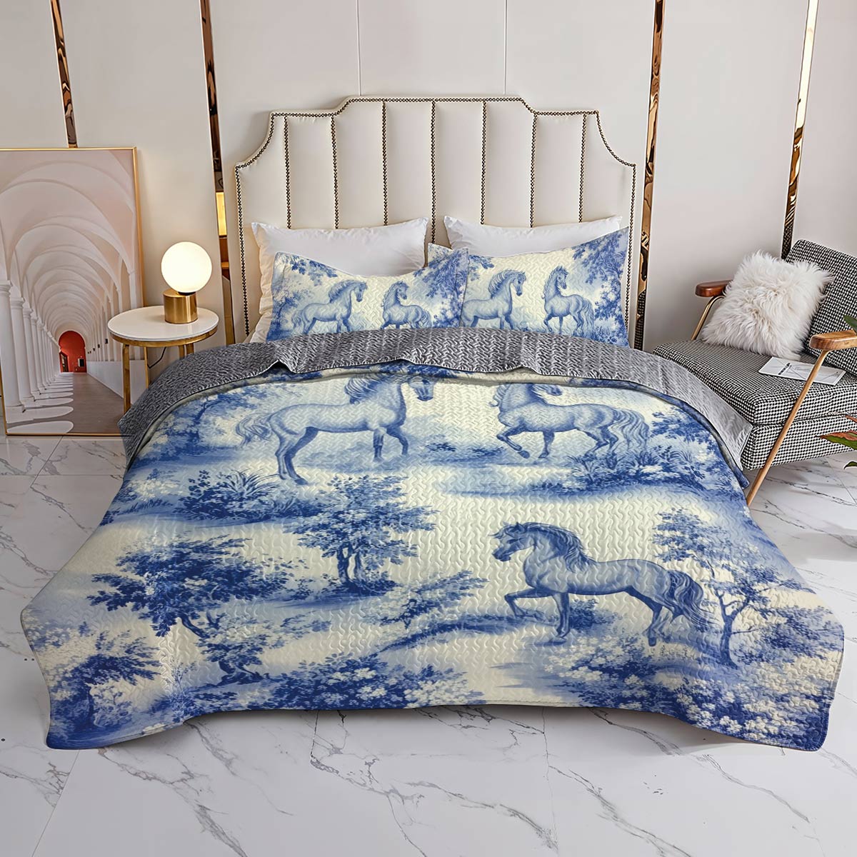 Lorva Horse All Season Quilt 3-Piece Set Blue Love