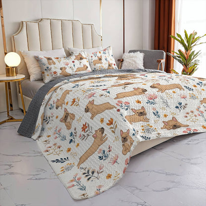 Lorva French Bulldog All Season Quilt 3-Piece Set Happy Field Flowers