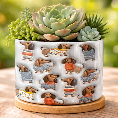 Lorva Dachshund Flat Print Ceramic Plant Pot  Cuteness Overload