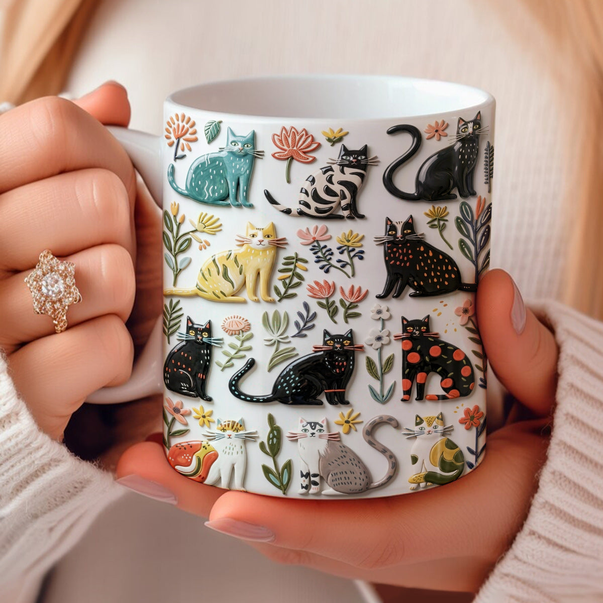 Lorva Flat Print Mug Botanical Cats