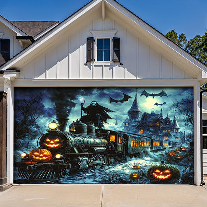 Lorva Halloween Garage Door Banner Decoration Grim Reaper Haunted Train