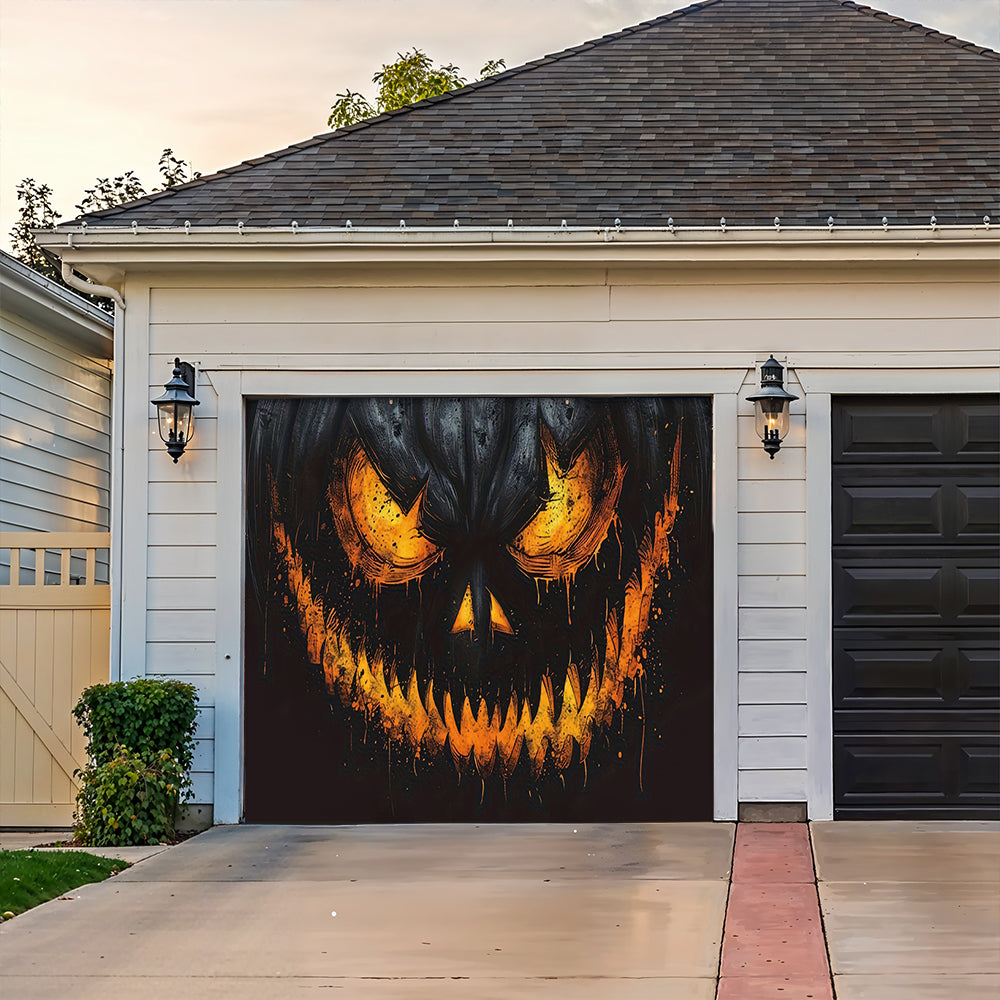 Lorva Halloween Garage Door Banner Decoration Sinister Pumpkin Face