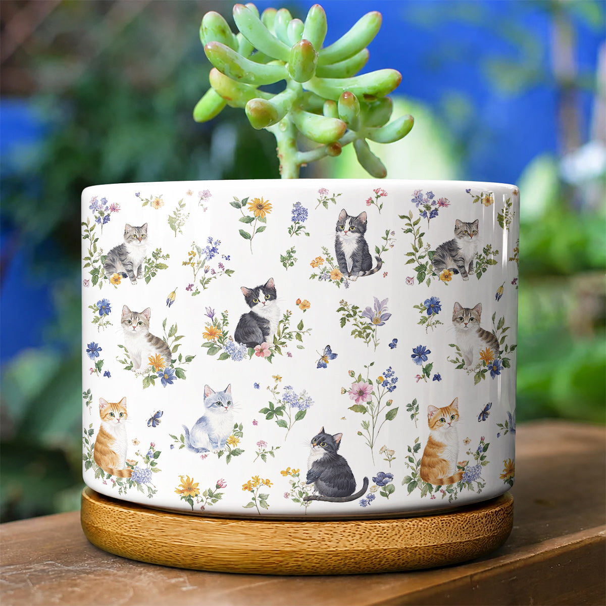 Lorva Ceramic Plant Pot Sweet Floral Cats