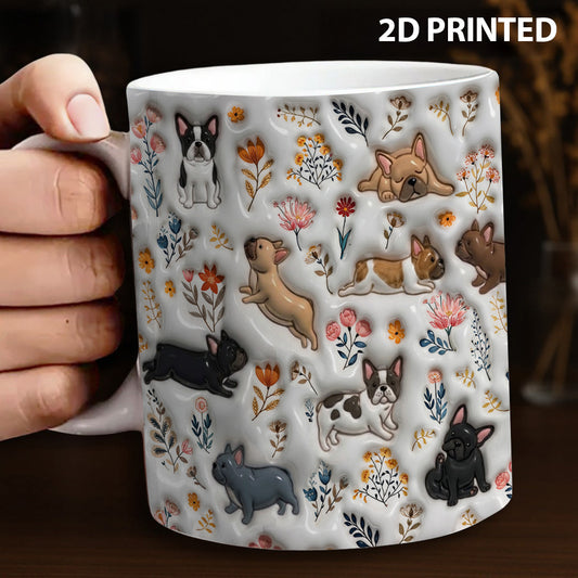 Lorva French Bulldog Flat Print Mug Cute Field Floral