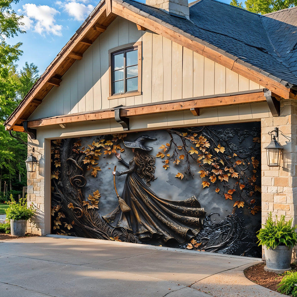 Lorva Witch Garage Door Banner Decoration Charming Autumn Witch